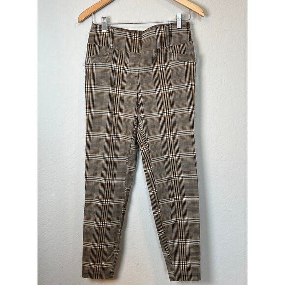 Soho Apparel Ltd. Women's Straight Leg Brown Plaid Ankle Pant Size S NEW - Picture 1 of 9